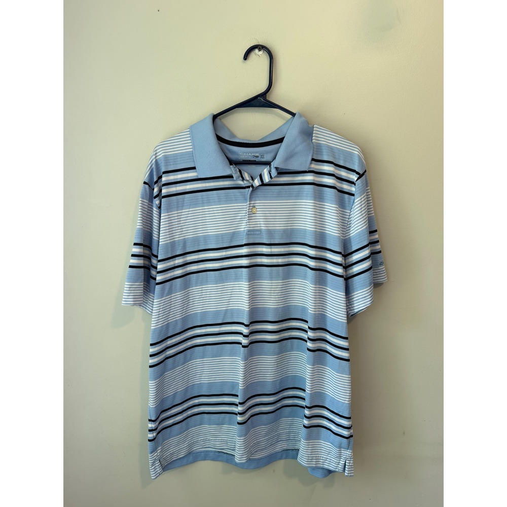 Chaps Golf Stay-Dry Mens XL Blue Striped Short Sleeve Polo Shirt Performance